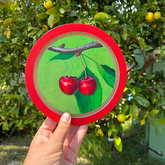 Cherries - 6.5" original painting on wood panel