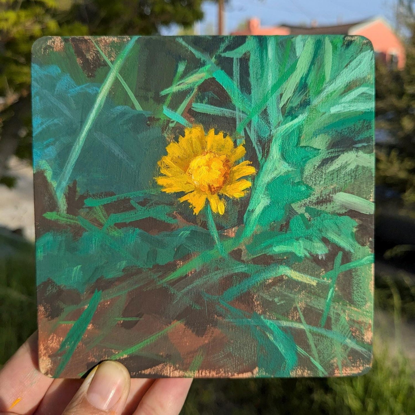 Dandelion original acrylic painting 5" x5"